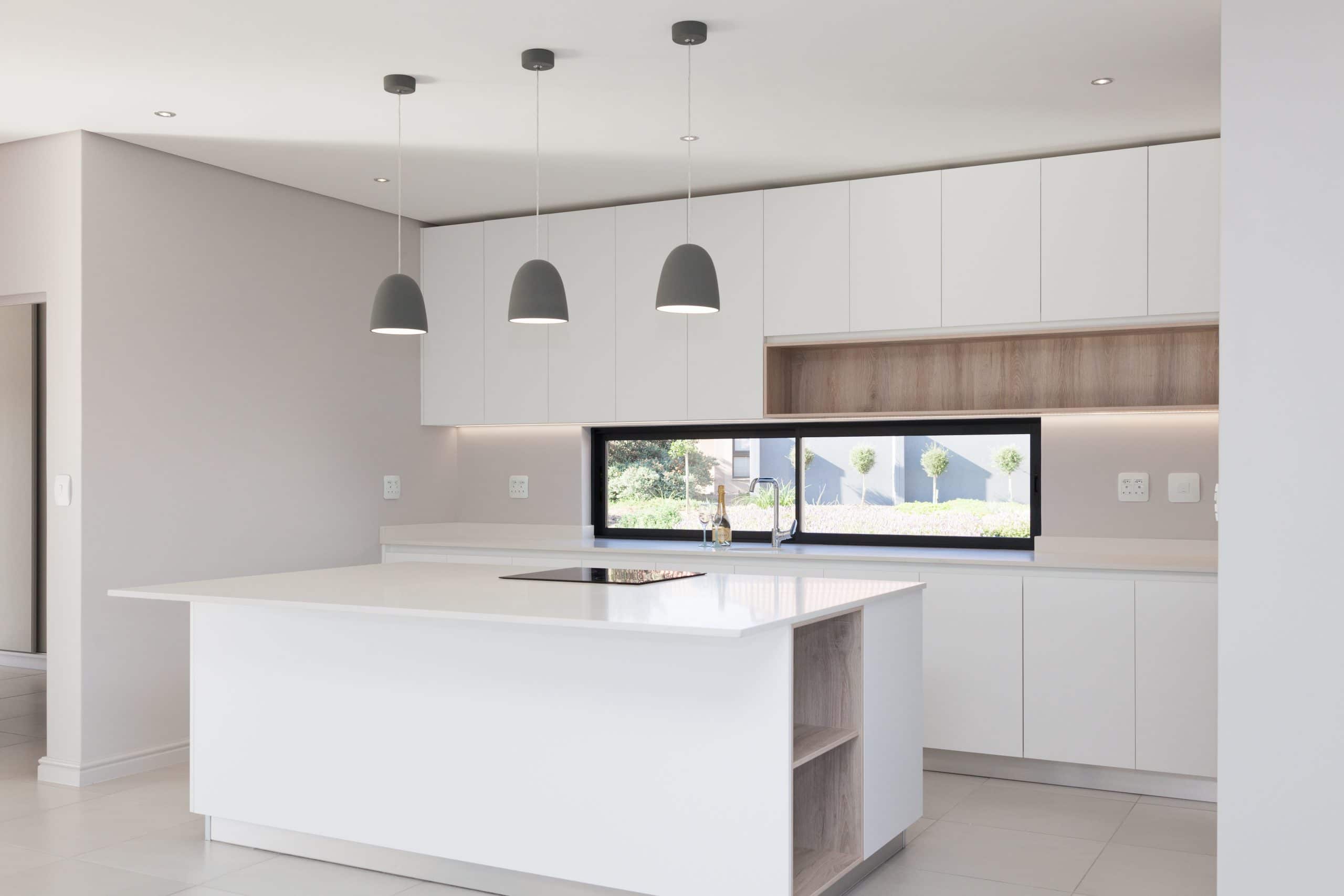 white gloss kitchen with wooden box langebaan country estate